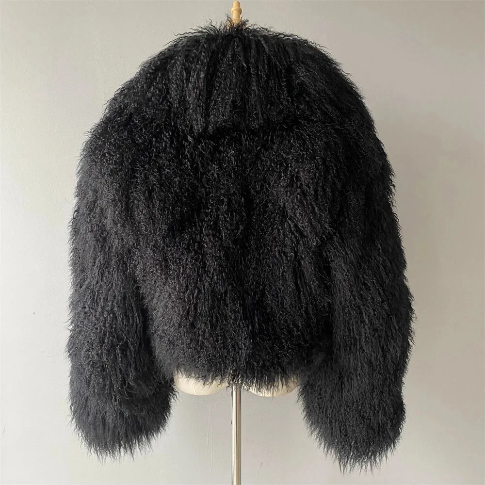 Tibetan Mongolian Lamb Fur Jacket with Collar