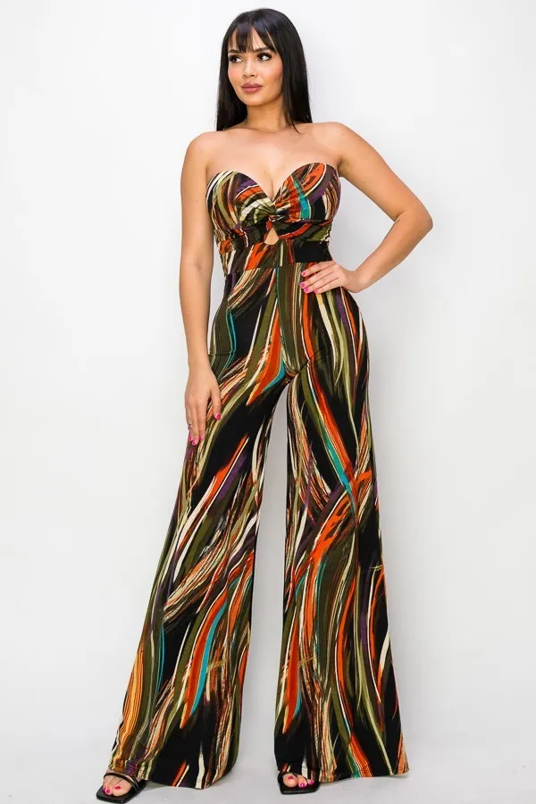 Twisted Love Brown and Green Wide Leg Jumpsuit