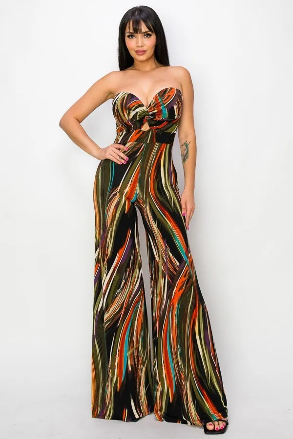 Twisted Love Brown and Green Wide Leg Jumpsuit