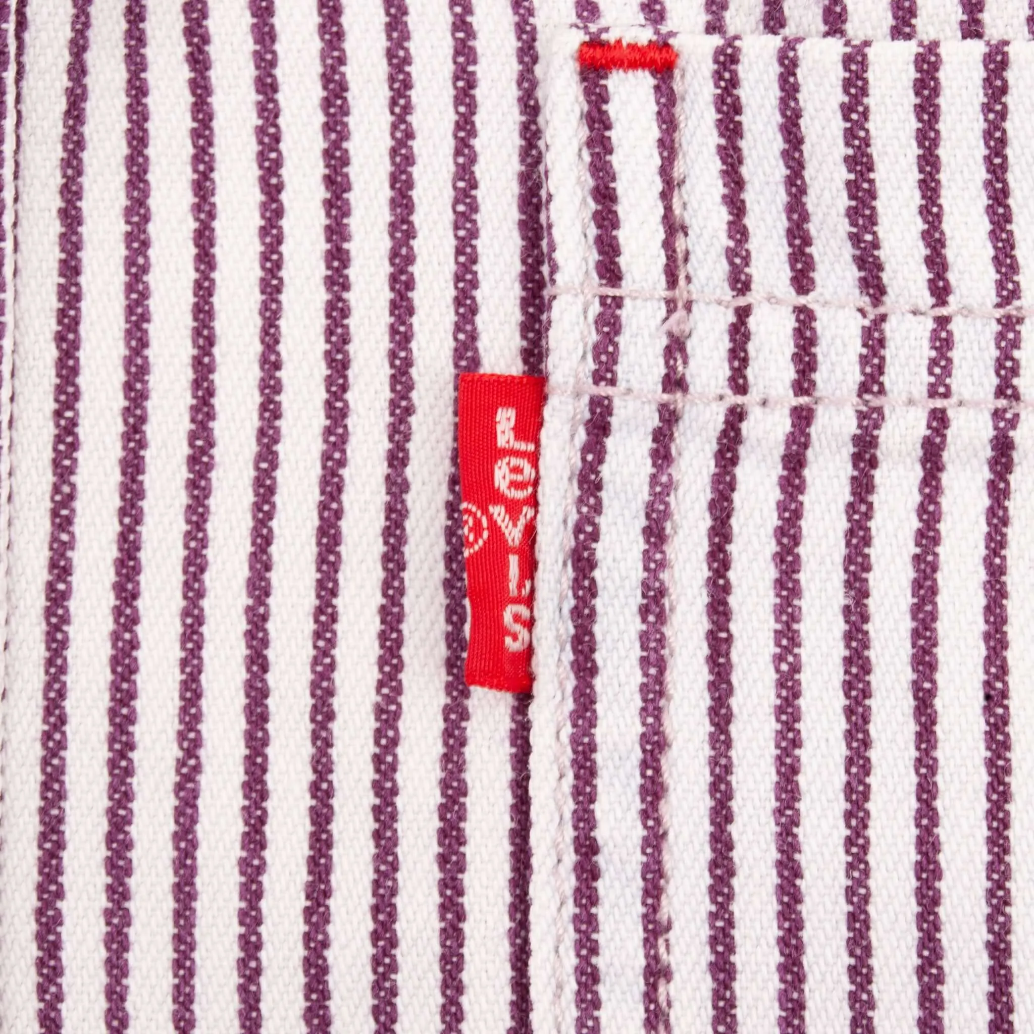 VINTAGE LEVIS DENIM PURPLE WHILE STRIPED POCKET SHIRT 1990S SIZE MEDIUM