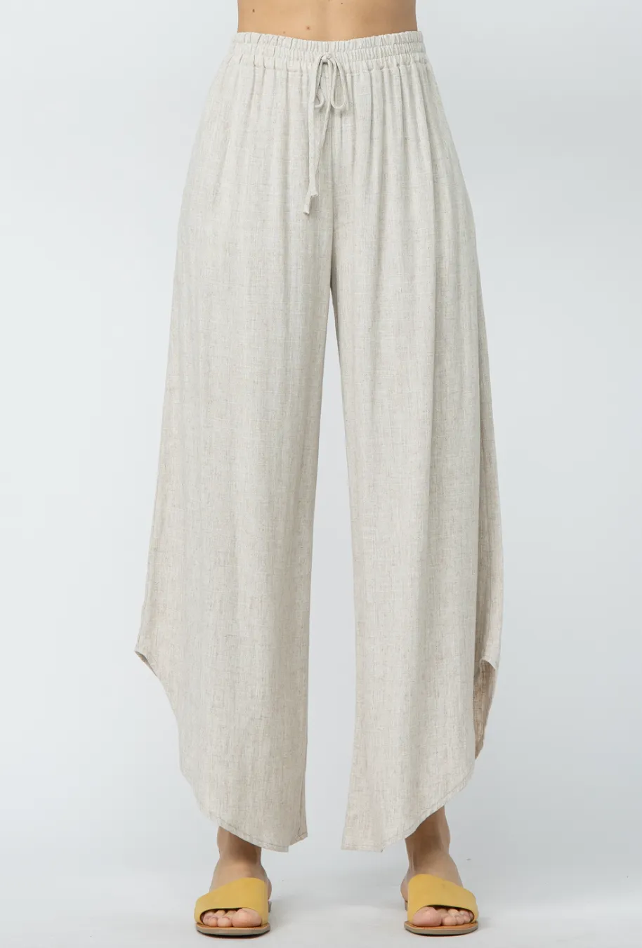 W M Linen Crop Curved Hem Pant