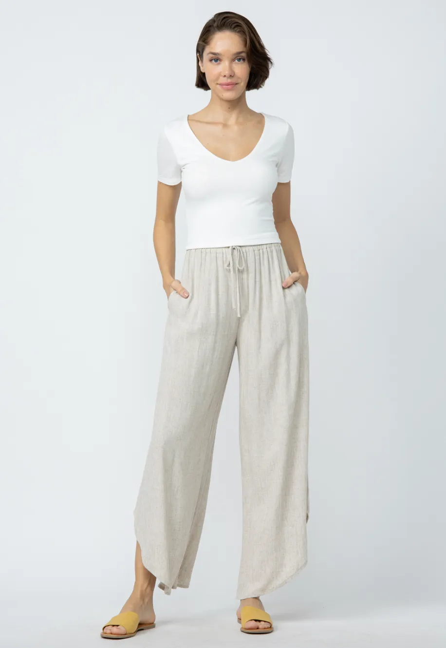 W M Linen Crop Curved Hem Pant