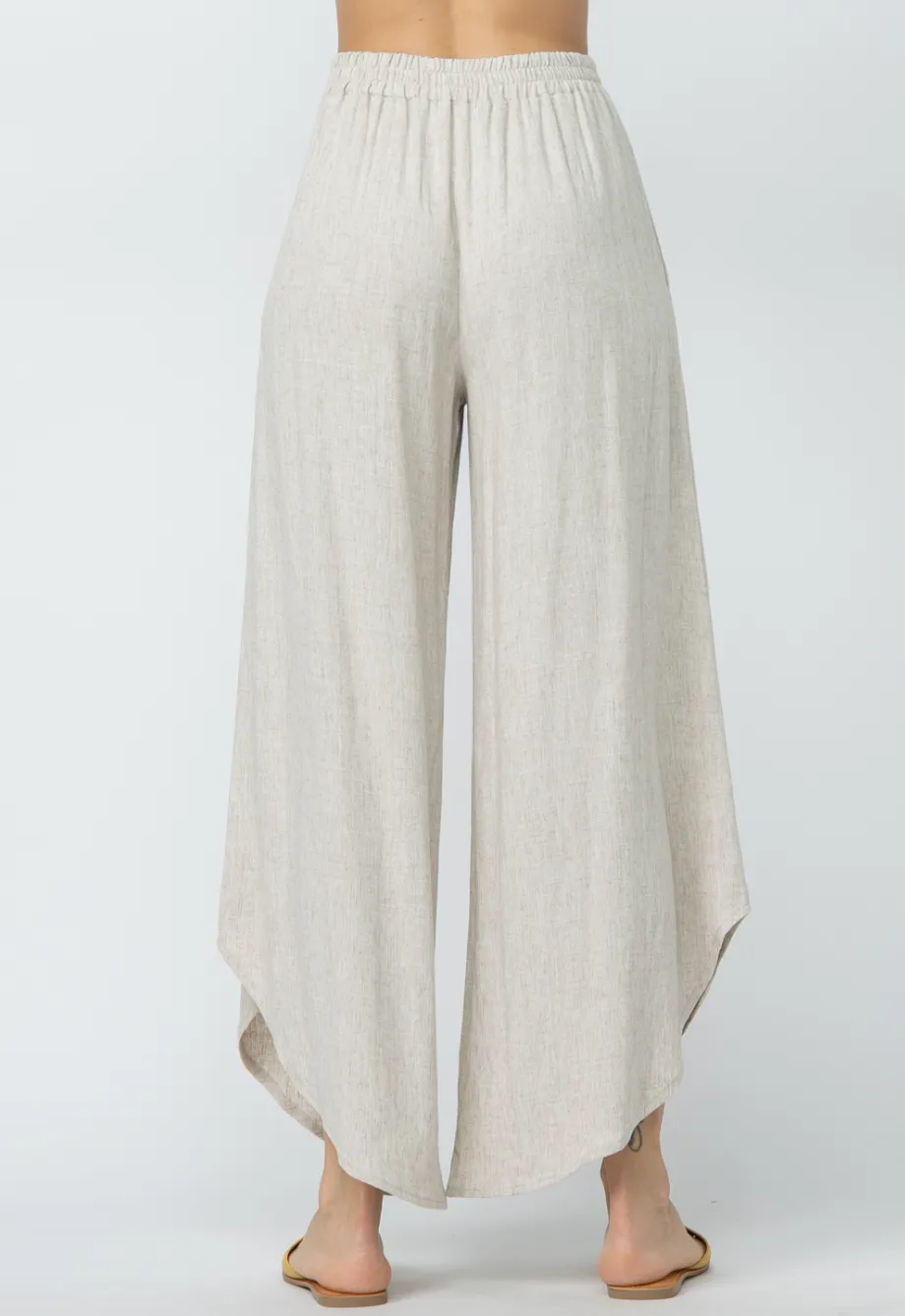 W M Linen Crop Curved Hem Pant