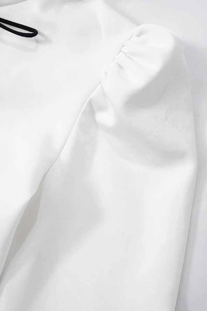 White Mock Neck Tie Front Cutout Mini Dress