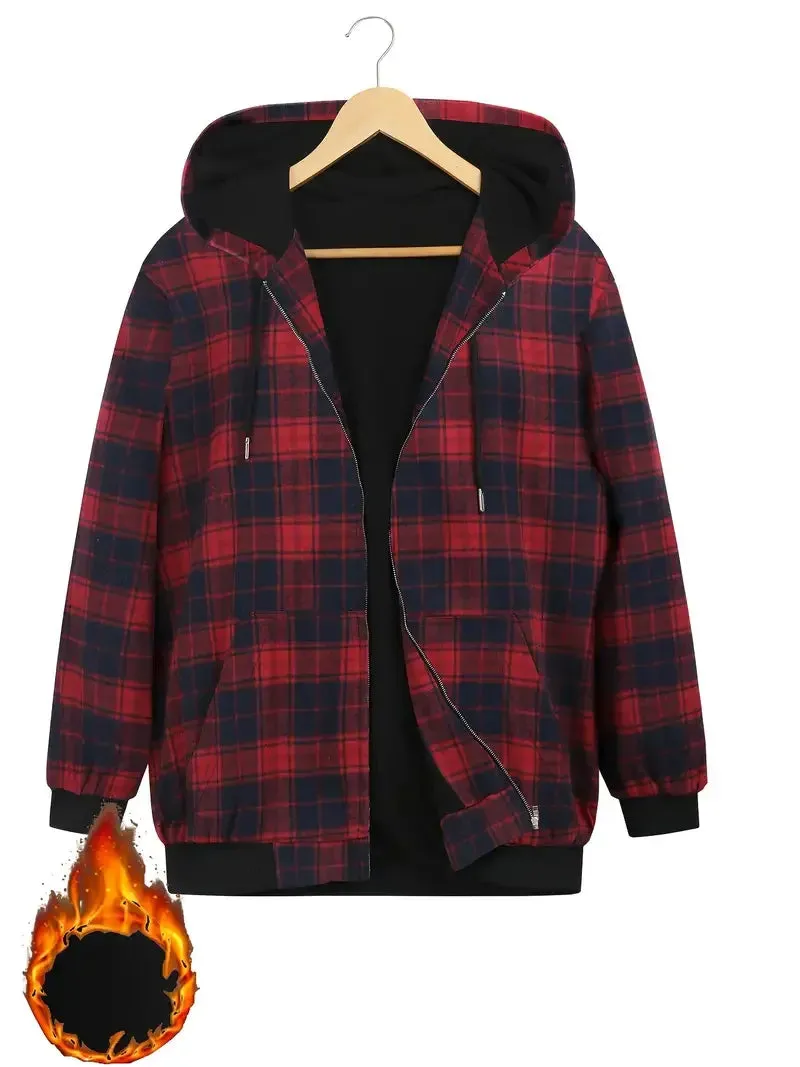 Wiaofellas  -  Plus Size Men's Plaid Hoodies Fashion Casual Varsity Hooded Jacket For Spring Fall Winter, Men's Clothing