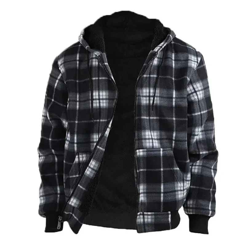 Wiaofellas  -  Plus Size Men's Plaid Hoodies Fashion Casual Varsity Hooded Jacket For Spring Fall Winter, Men's Clothing