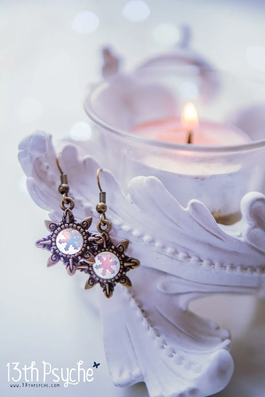 Winter inspired, snowflake dangle drop earrings