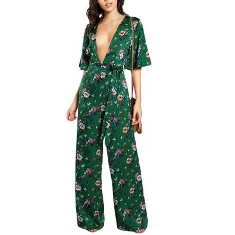 Women Sexy Half Sleeve Floral Jumpsuit