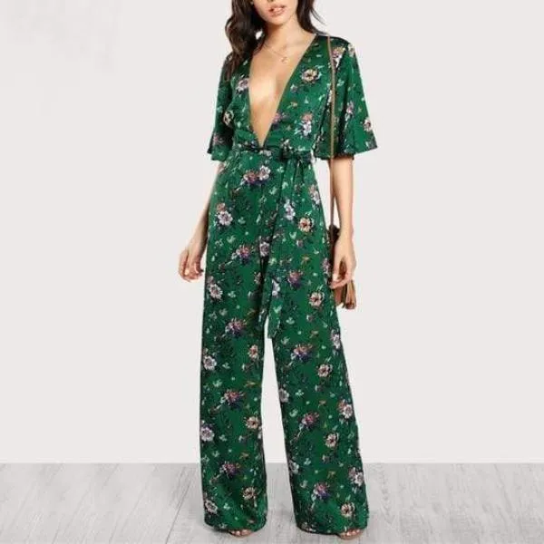 Women Sexy Half Sleeve Floral Jumpsuit