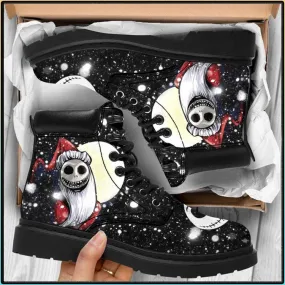 Women winter snow chunky platform Halloween cartoon graphic lace up black boots