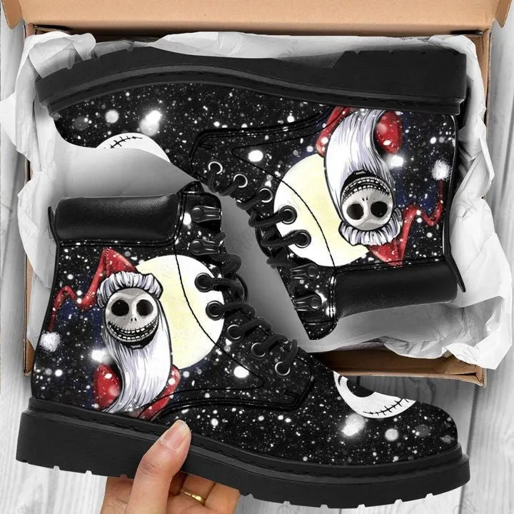 Women winter snow chunky platform Halloween cartoon graphic lace up black boots