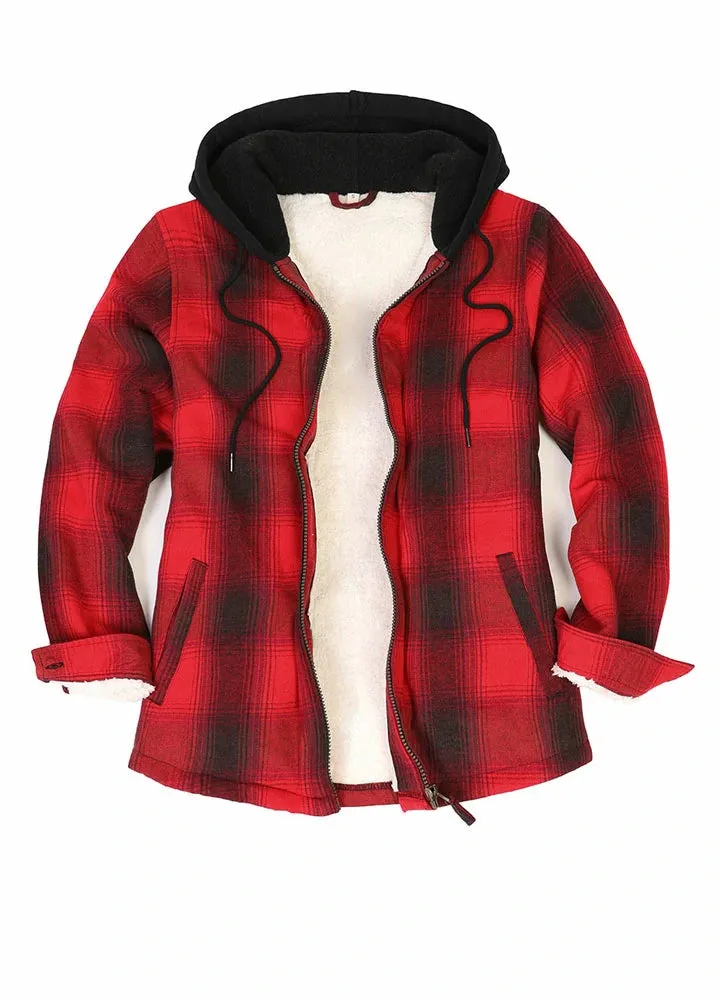 Women's Matching Family Red Sherpa-Lined Flannel Hoodie