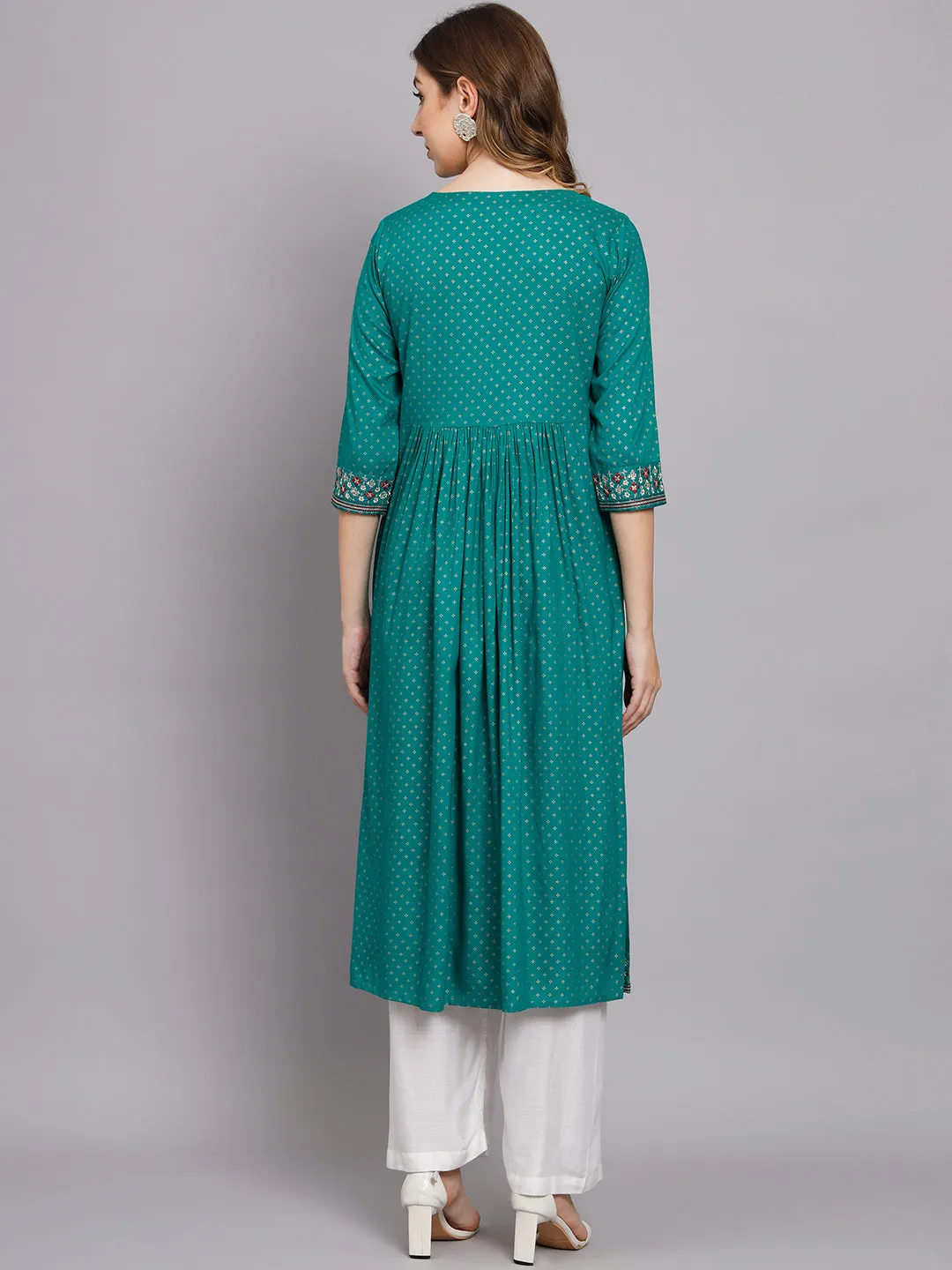 Women's Turquoise Rayon A-Line Kurta