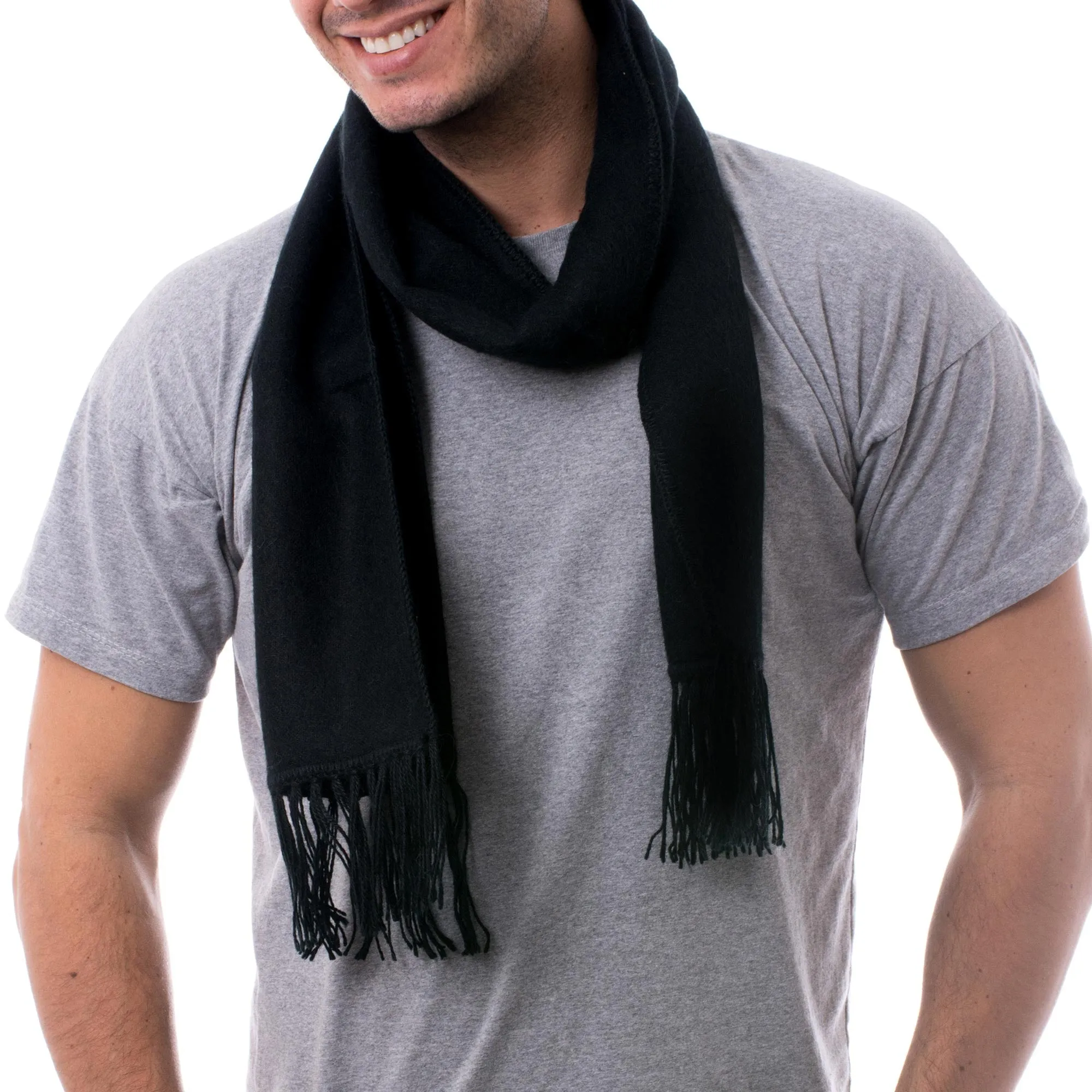 Woven Alpaca Blend Scarf for Men in Solid Black - Ebony Gift of Warmth | NOVICA