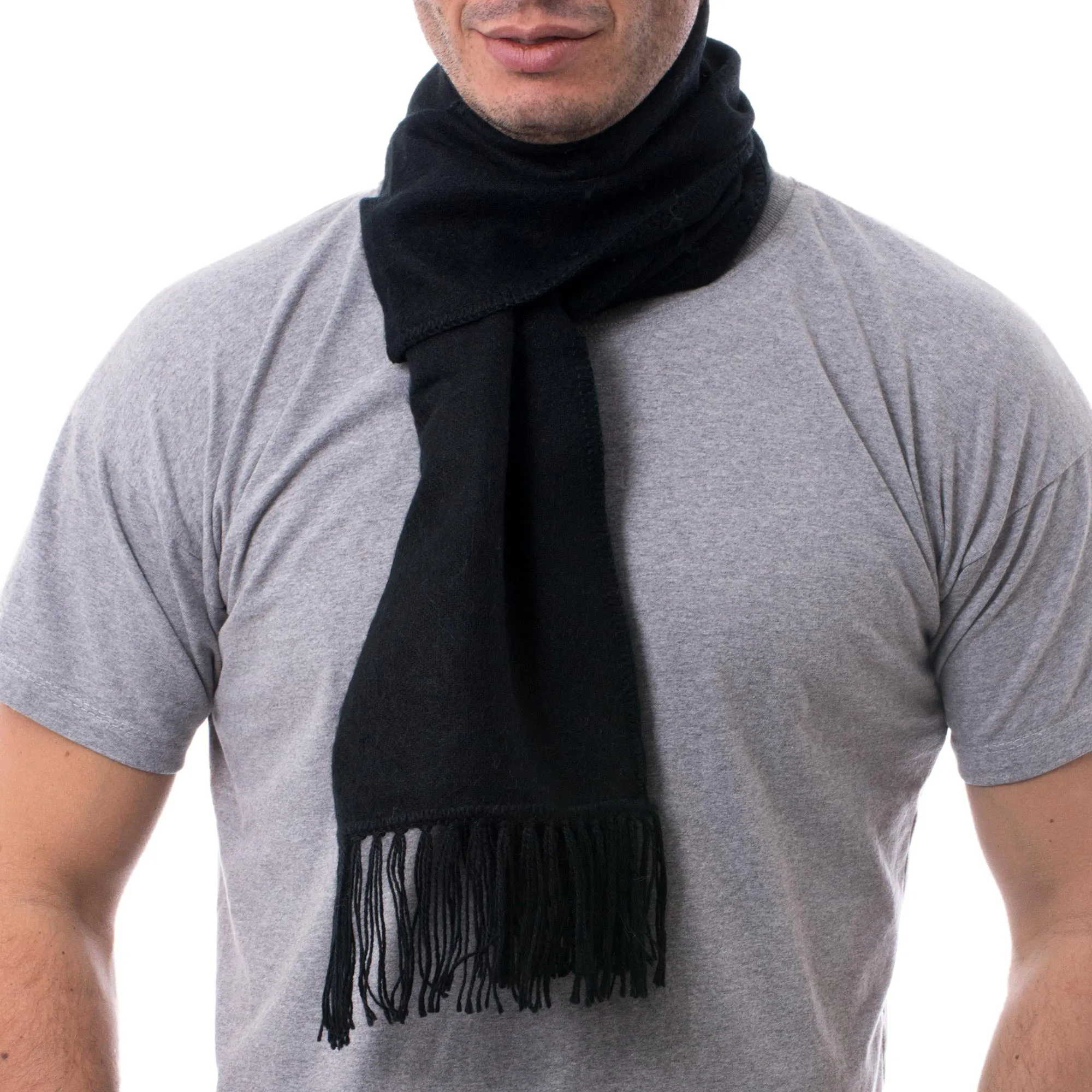 Woven Alpaca Blend Scarf for Men in Solid Black - Ebony Gift of Warmth | NOVICA