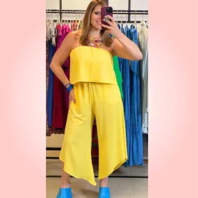 Yellow Strapless Jumpsuit